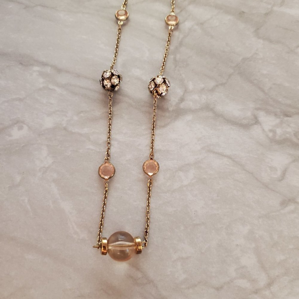 🎀 J.Crew Pink Rhinestones Crystal Beads Beaded Ball Station Sweater Necklace 🎀 - Picture 2 of 8